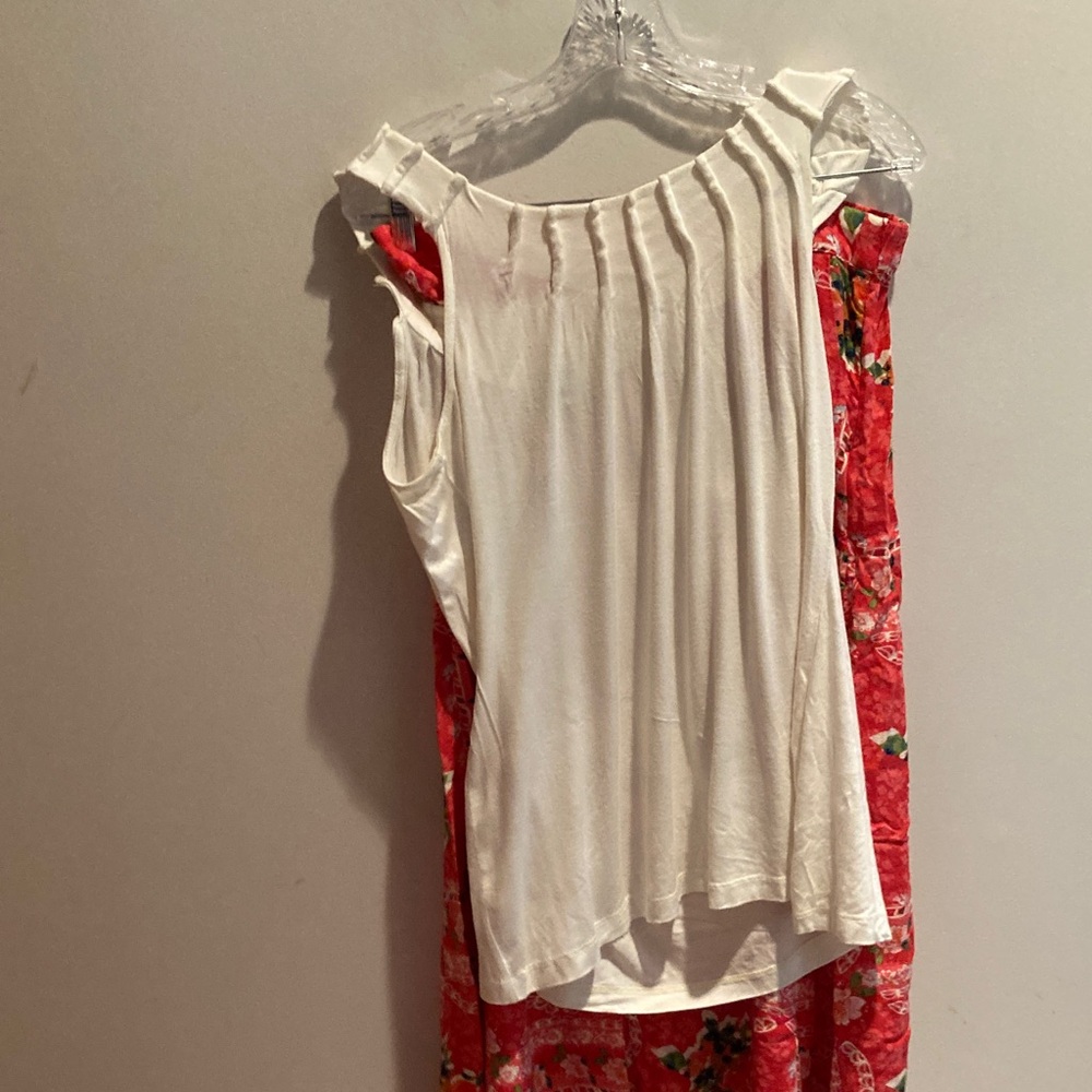 White Sleeveless Top and Red Floral Skirt